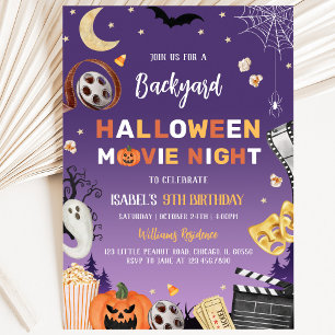 Backyard Halloween Movie Night Birthday Party Invitation