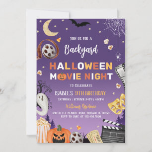 Backyard Halloween Movie Night Birthday Party Invitation