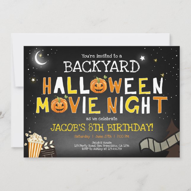 Backyard Halloween Movie Night Scary Boy Birthday Invitation (Front)