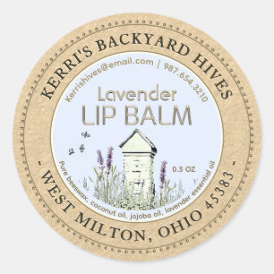 Backyard Hive Beeswax Lavender Lip Balm Kraft  Classic Round Sticker