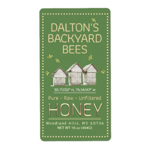 Backyard Hive Honey Jar Label Little Bees on Green