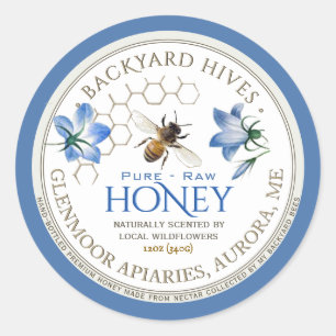 Backyard Hive Raw Local Honey Flowers and Bee Classic Round Sticker