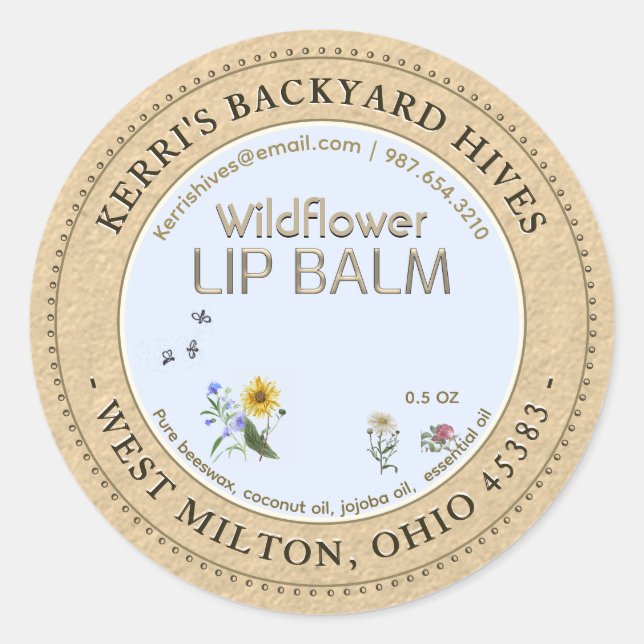 Backyard Hives Beeswax Lip Balm Kraft Flower Label (Front)