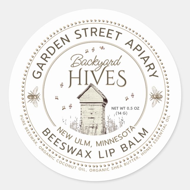 Backyard Hives Beeswax Lip Balm Label (Front)