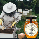 Backyard Hives Honey Label Hand Bottled Raw<br><div class="desc">Central design features an illustration of a small backyard hive. Personalise with your apiary name,  address and honey description (raw,  hand bottled,  single source etc.). Also include your honey net weight. Common honey net weight conversions: 8oz (227g),  12oz (340g),  16oz (454g),  32oz (907g),  5lb (2.27kg).</div>