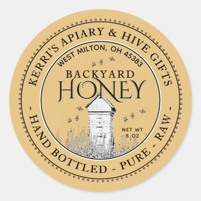 Backyard Hives Honey Label Hand Bottled Raw (Front)