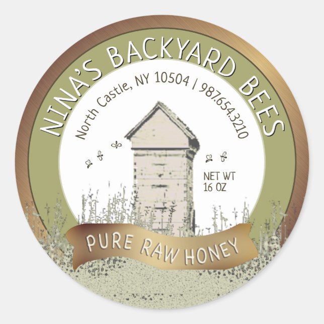 Backyard Hives Honey Pure Raw Honey Copper Green Classic Round Sticker (Front)