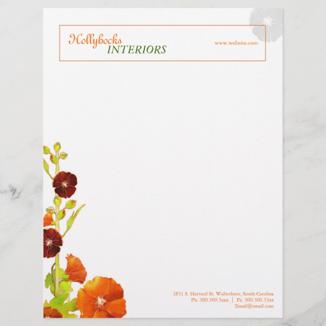 Backyard Hollyhocks Business or Personal Letterhead Template (Front)