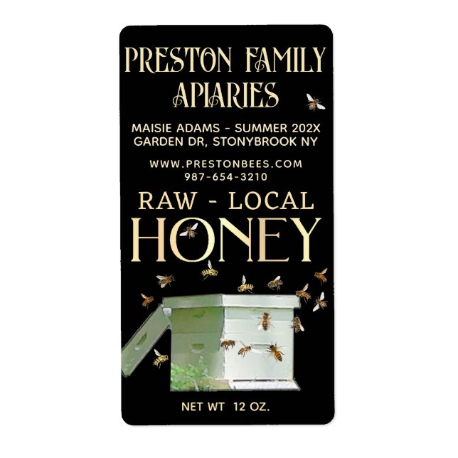 Backyard Honey 12 oz Jar Label Beehive Black (Front)