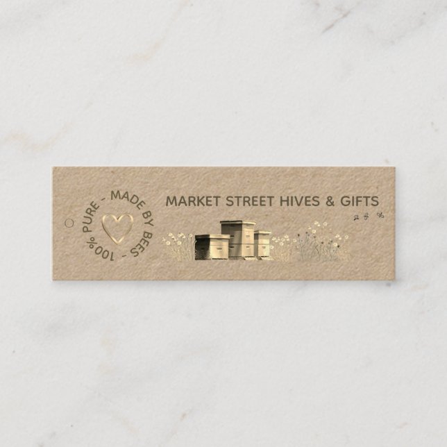 Backyard Honey Kraft Flower Hives Gold Heart Bees  Mini Business Card (Front)