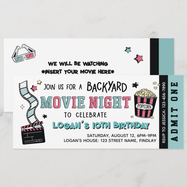 Backyard Movie Night, Any Age Birthday Party Invitation (Front/Back)