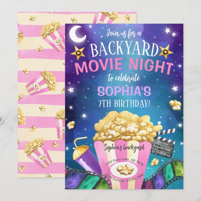 Backyard Movie Night Birthday Invitation (Front/Back)