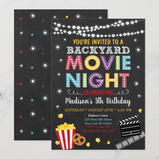 Backyard Movie Night Birthday Invitation (Front/Back)