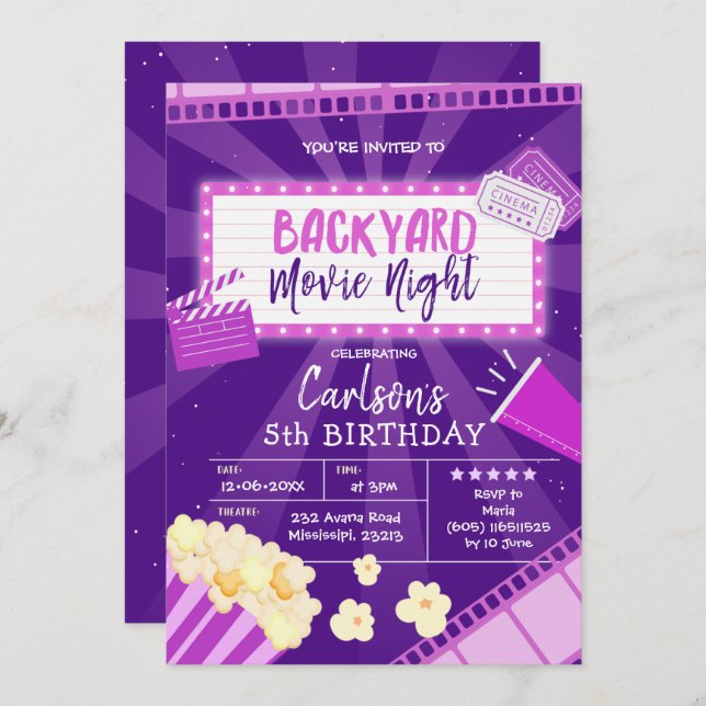Backyard Movie Night Birthday Invitation (Front/Back)