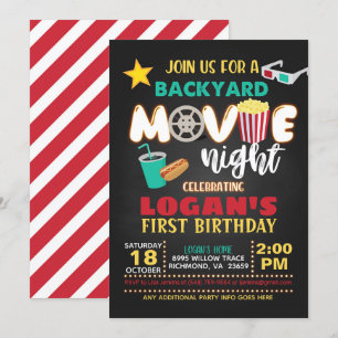 Backyard Movie Night Birthday Invitation - Teal