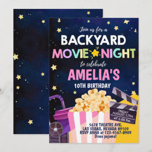 Backyard Movie Night Birthday Invitation Under The