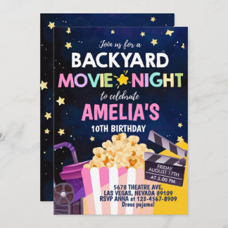 Backyard Movie Night Birthday Invitation Under The