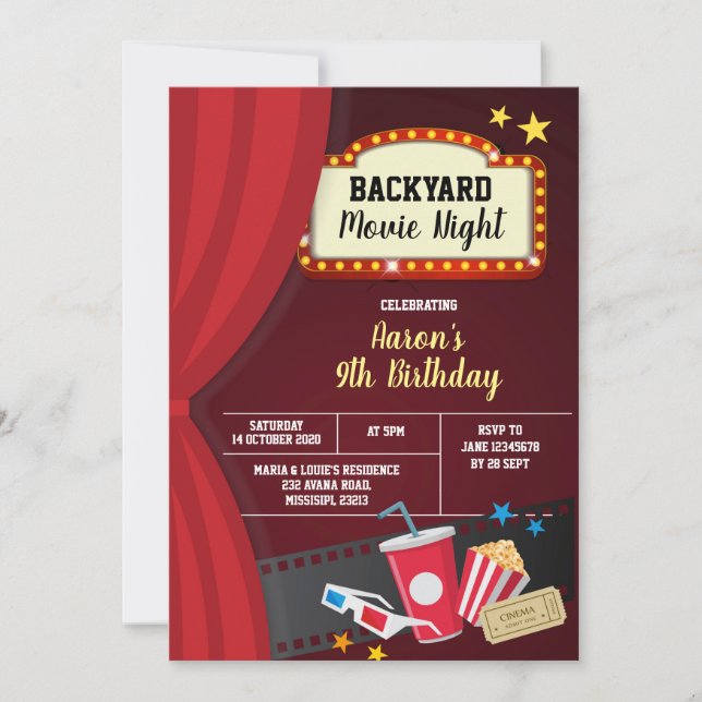 Backyard Movie Night Birthday Party Invitation (Front)
