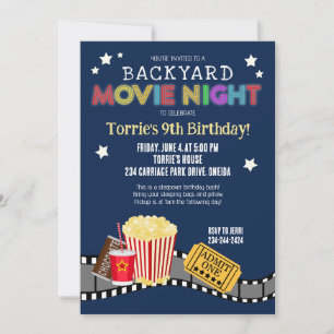 Backyard Movie Night Birthday Party Invitation