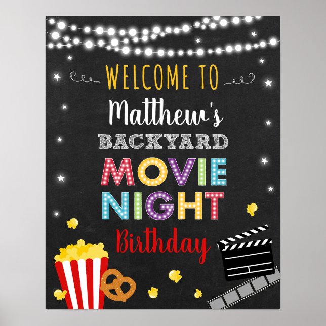 Backyard Movie Night Birthday Welcome Poster (Front)