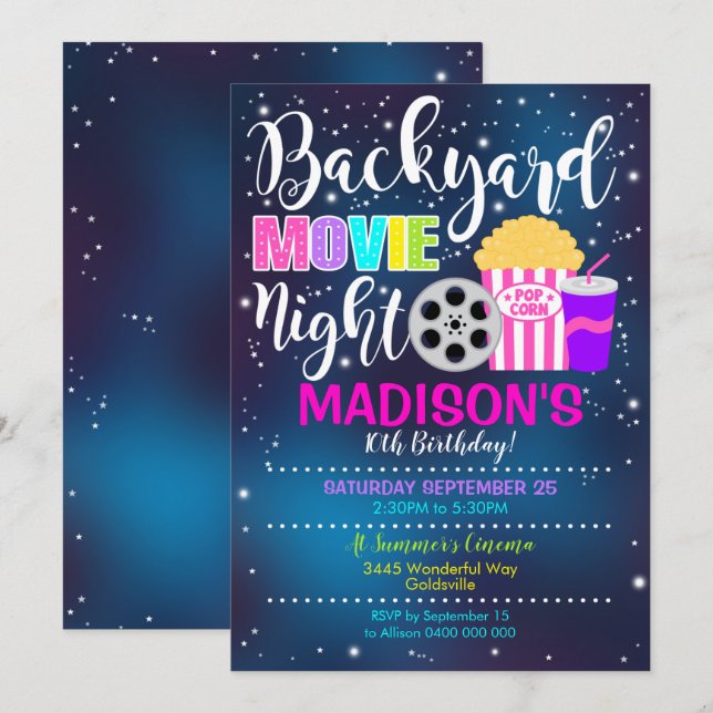 Backyard Movie Night Invitation Movies Party (Front/Back)