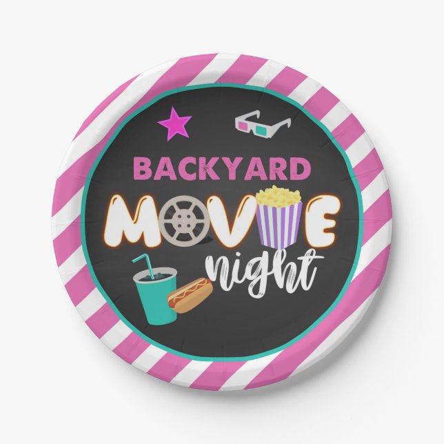 Backyard Movie Night Plate - Girl (Front)