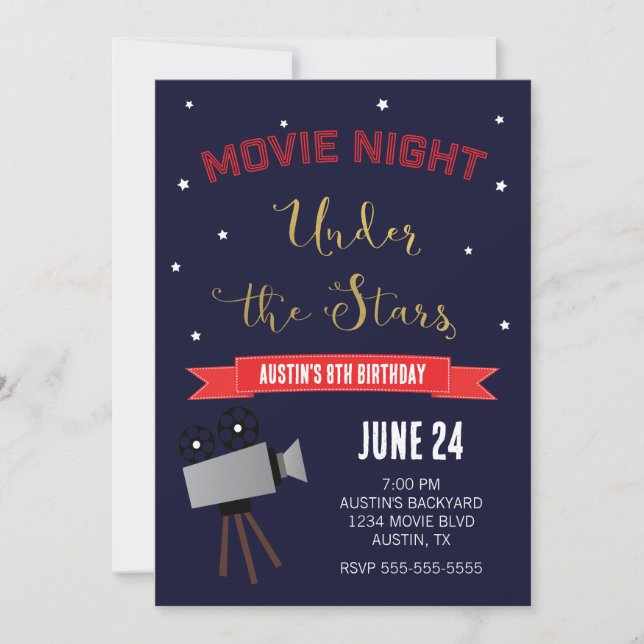 Backyard Movie Night Under the Stars Birthday Invitation (Front)