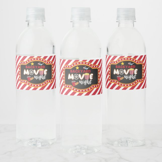 Backyard Movie Night Water Bottle Label (Bottles)