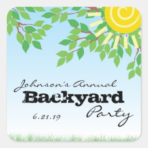 Backyard Party with Trees & Grass Personalised Square Sticker