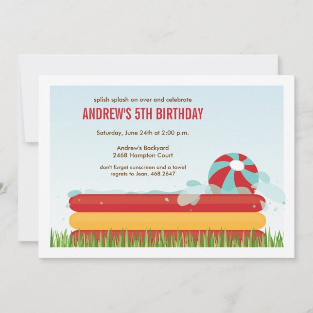 Backyard Pool Party Birthday Invitation (Front)