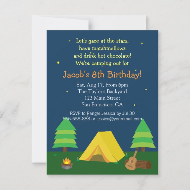 Backyard Sleepover Camping Birthday Party For Boys Invitation (Front)