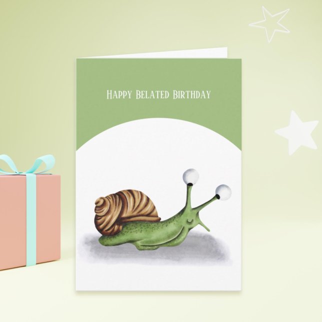 Backyard Snail Children Belated Birthday Card (Backyard snail birthday card for belated wishes)