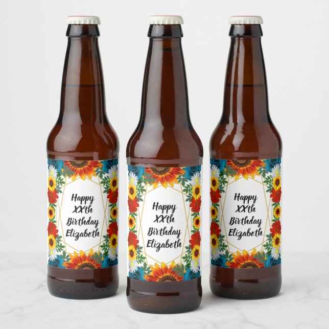 Backyard Summer Floral Geometric Beer Bottle Label (Bottles)