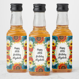 Backyard Summer Floral Geometric Liquor Bottle Label