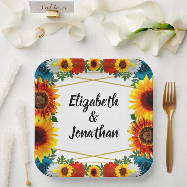 Backyard Summer Floral Geometric Paper Plate (Wedding)