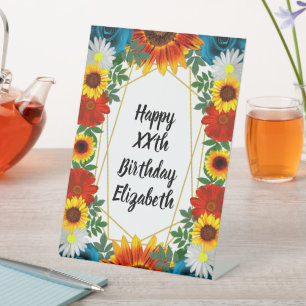 Backyard Summer Floral Geometric Pedestal Sign