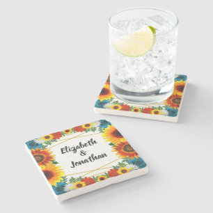 Backyard Summer Floral Geometric Stone Coaster
