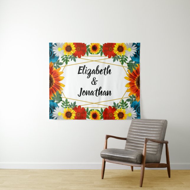Backyard Summer Floral Geometric Tapestry (In Situ (Horizontal))