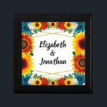 Backyard Summer Floral Geometric Wedding Gift Box<br><div class="desc">Elegant and colourful floral design for a backyard summer event. Features teal blue roses,  white daisies,  red wildflowers and sunflowers with gold geometric frame</div>