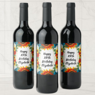 Backyard Summer Floral Geometric Wine Label