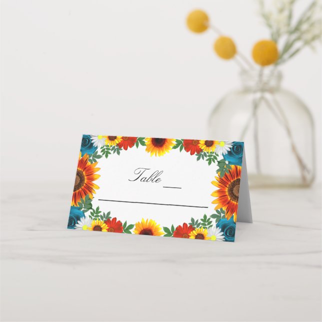 Backyard Summer Floral Place Card (Front)