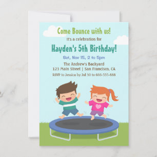 Backyard Trampoline Kids Birthday Party Invitation