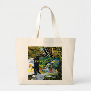 Backyard waterfall nature painting large tote bag