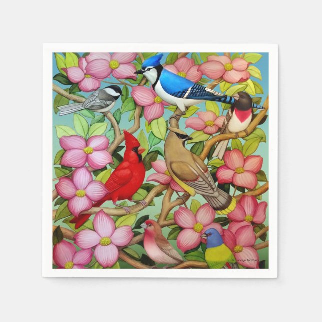 Backyard Wild Birds in Dogwood Paper Napkins (Front)