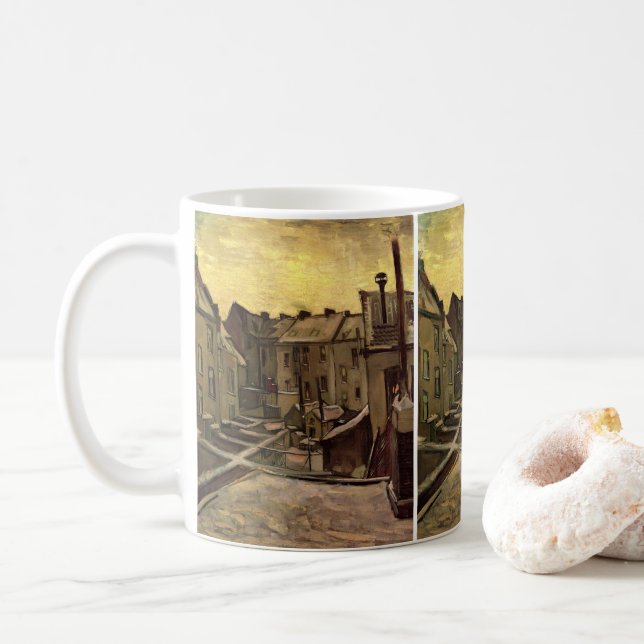 Backyards of Old Houses by Vincent van Gogh Coffee Mug (With Donut)