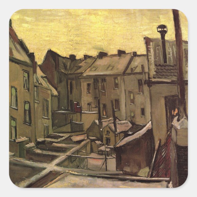 Backyards of Old Houses by Vincent van Gogh Square Sticker (Front)