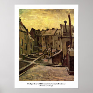 Backyards of Old Houses in Antwerp in the Snow Poster