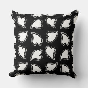 Bacl White Heart  Throw Pillow