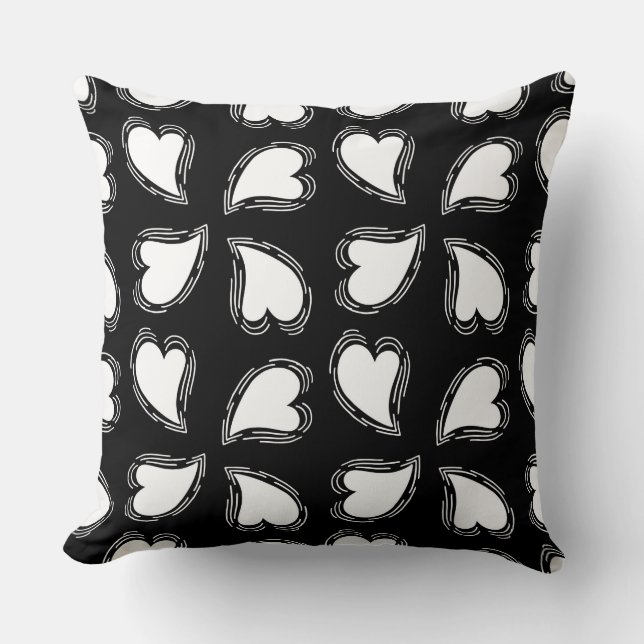 Bacl White Heart  Throw Pillow (Front)