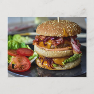 Bacon and Cheese Hamburger Postcard